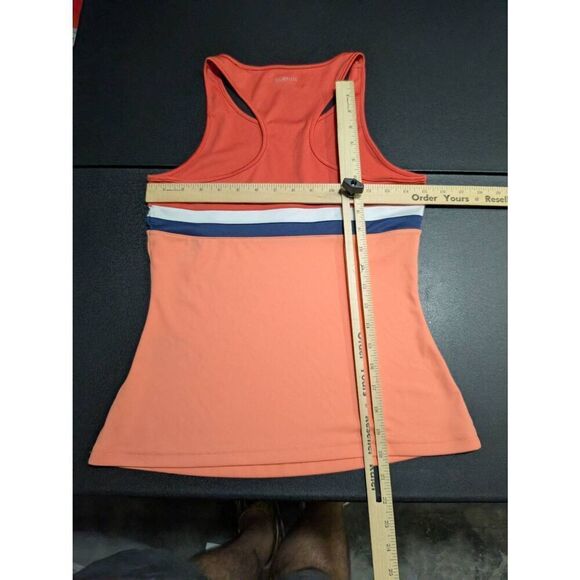 Adidas Tank Top Girls Striped Racerback Climate Orange Navy White Athleisure - Picture 3 of 4